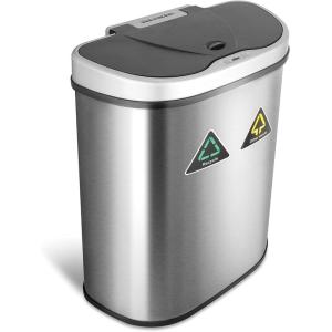 Ninestars DZT-70-11R Automatic Touchless Motion Sensor Semi-Round Trash Can/Recycler, 18.5 Gal. 70 L., Stainless Steel(18 Gal)