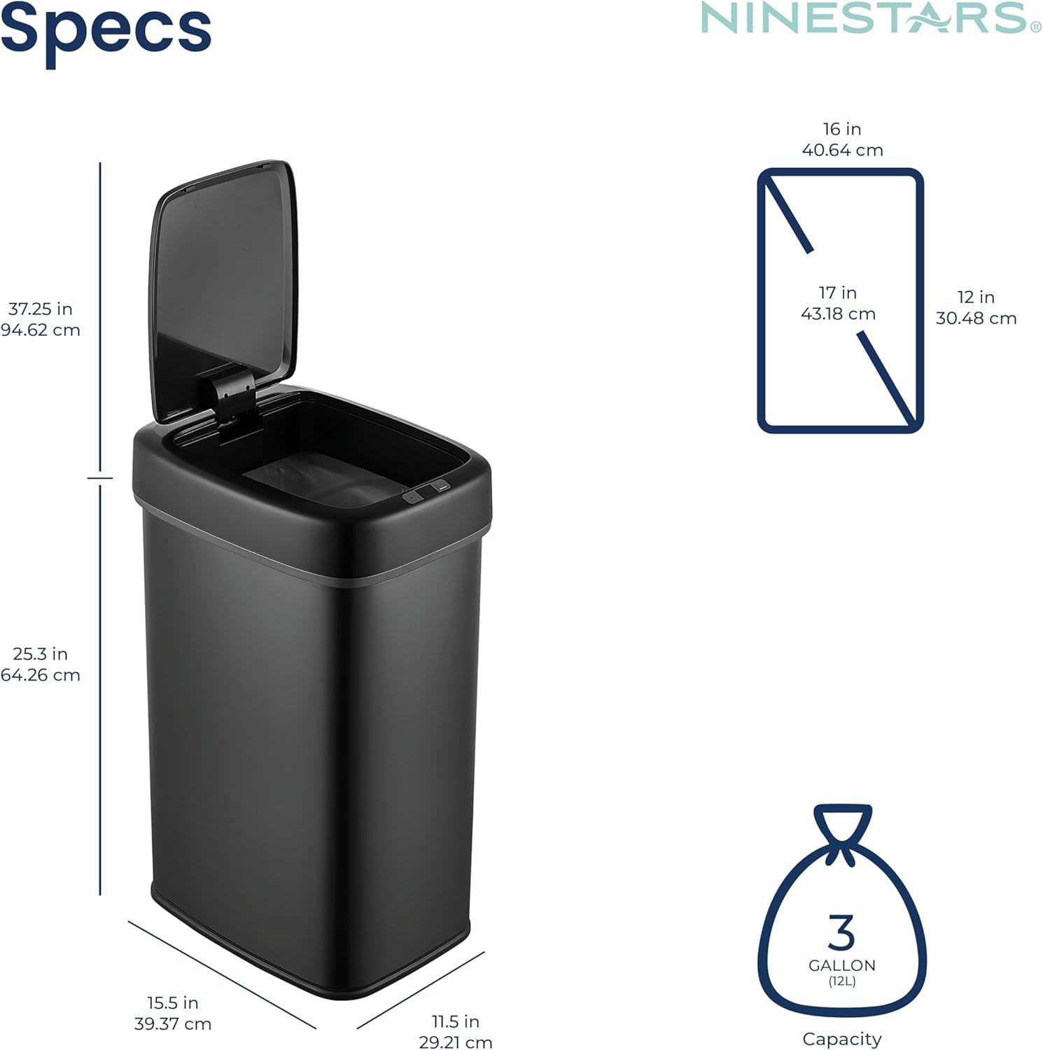image:imageNinestars DZT5016BSS Automatic Touchless Motion Sensor Oval Trash Can with Black Top 13 gallon50 L Stainless Steel