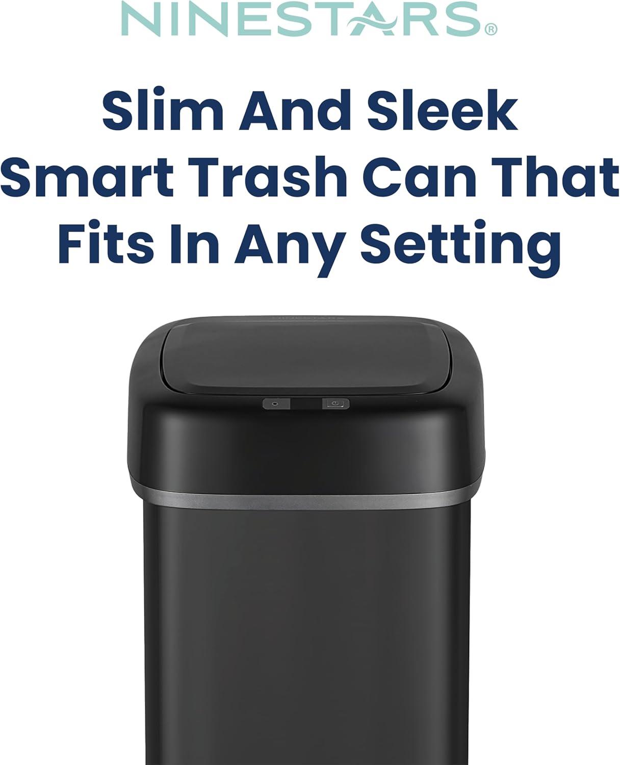 image:imageNinestars DZT5016BSS Automatic Touchless Motion Sensor Oval Trash Can with Black Top 13 gallon50 L Stainless Steel
