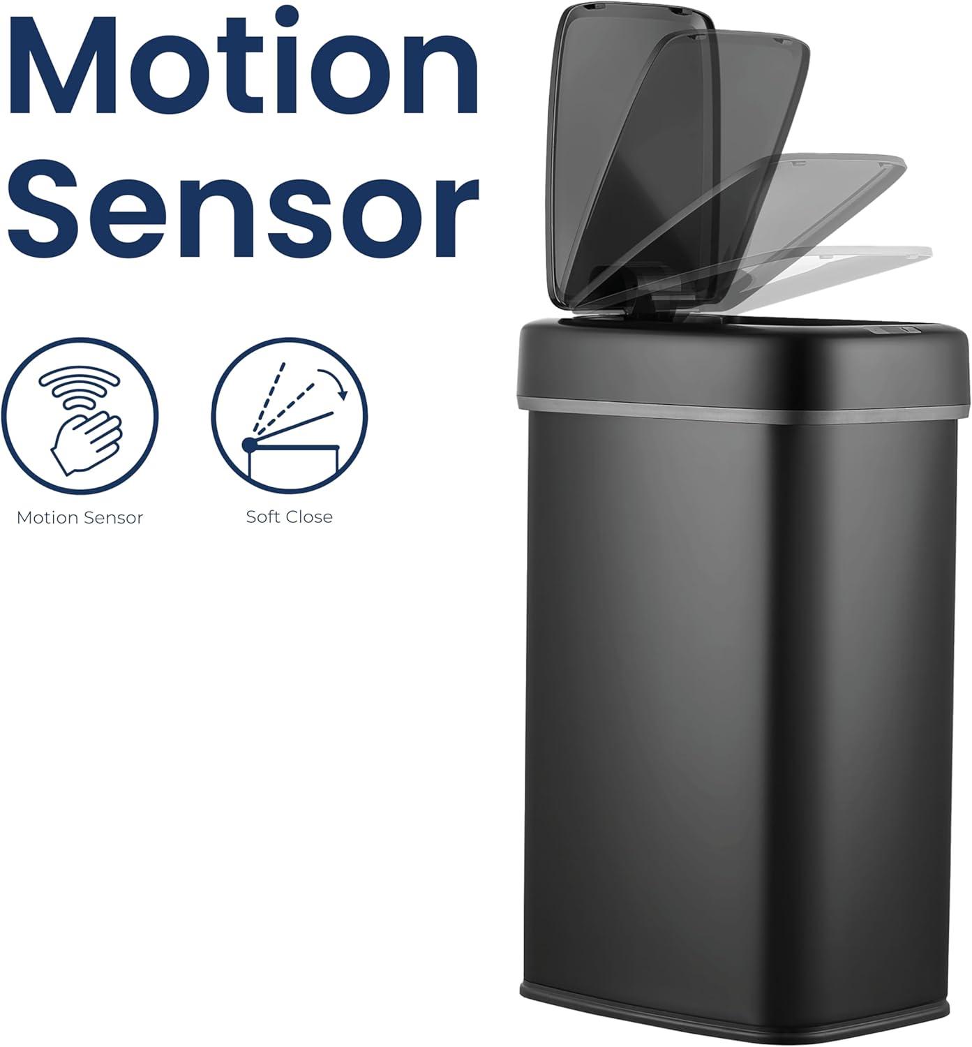 image:imageNinestars DZT5016BSS Automatic Touchless Motion Sensor Oval Trash Can with Black Top 13 gallon50 L Stainless Steel
