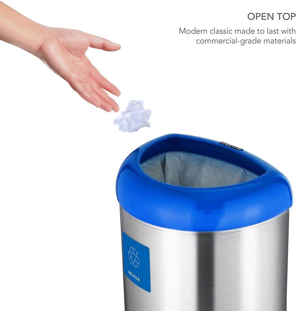 image:imageNinestars OTT5019BL Open Top Trash Can Large Silver