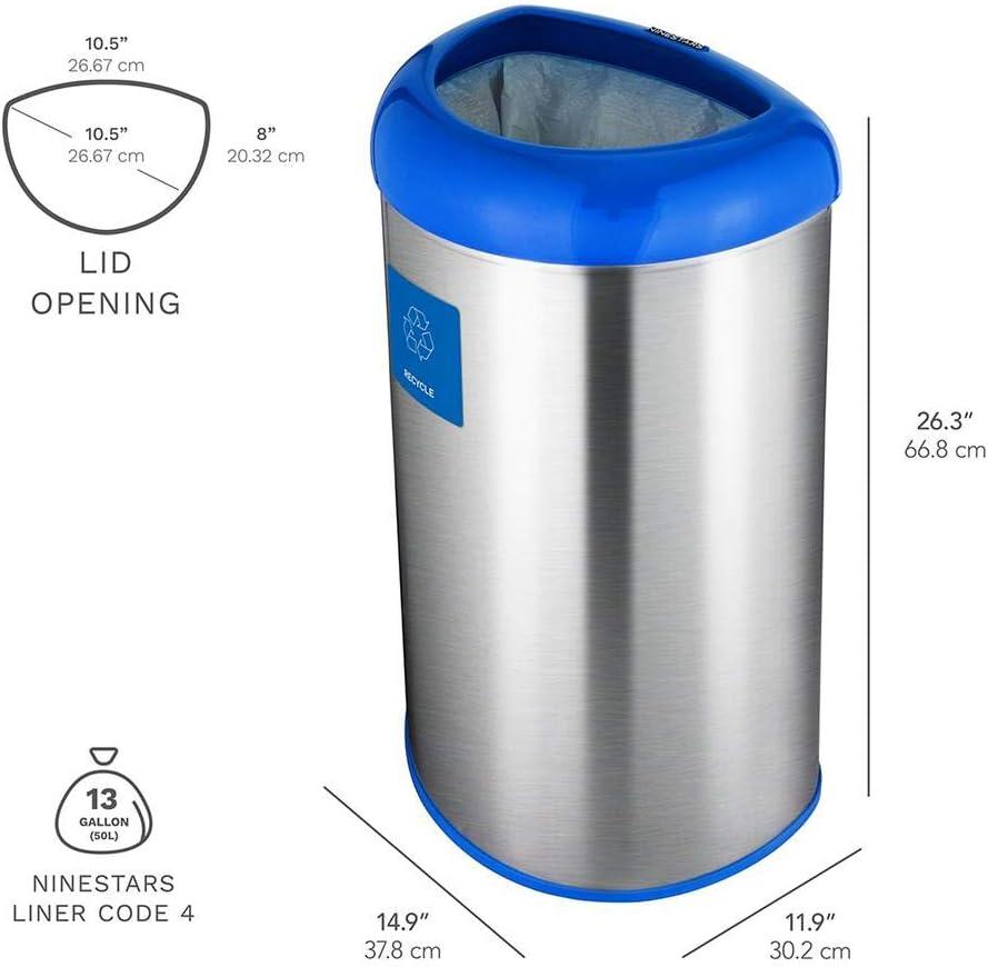 image:imageNinestars OTT5019BL Open Top Trash Can Large Silver