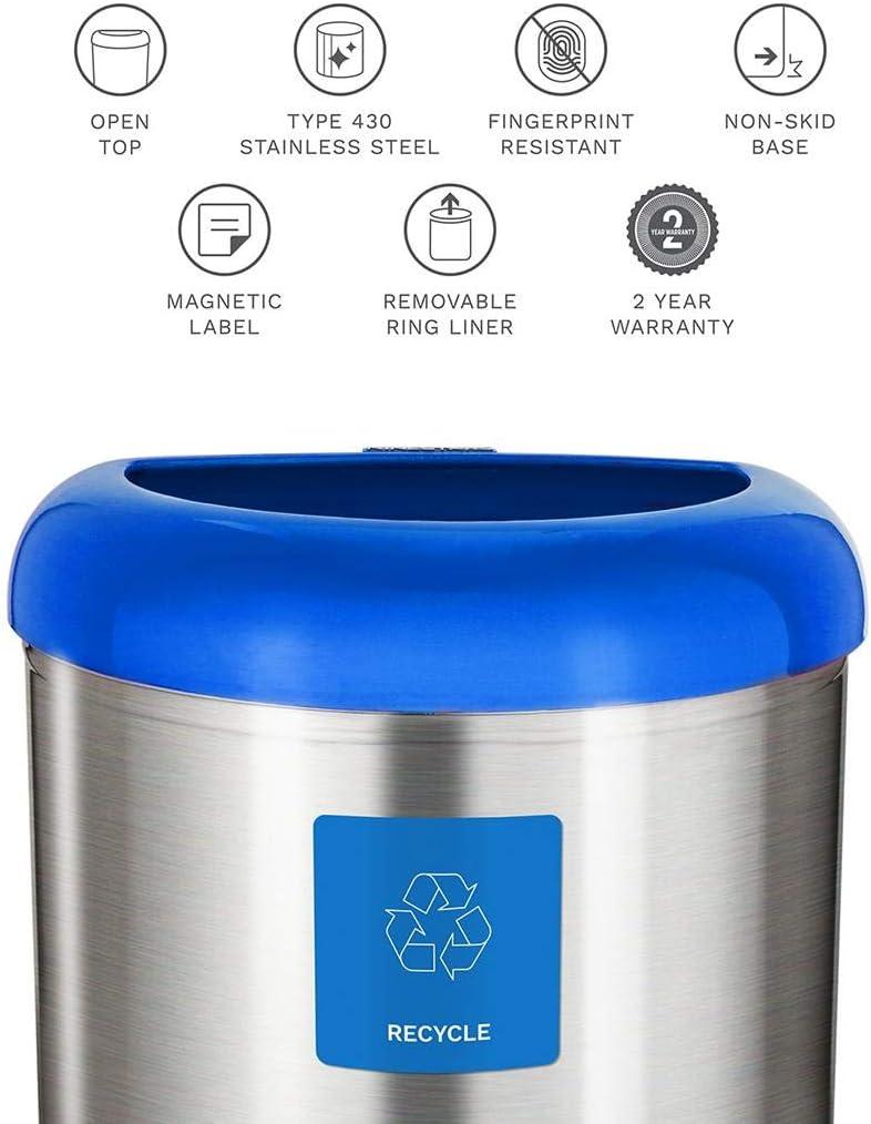 image:imageNinestars OTT5019BL Open Top Trash Can Large Silver