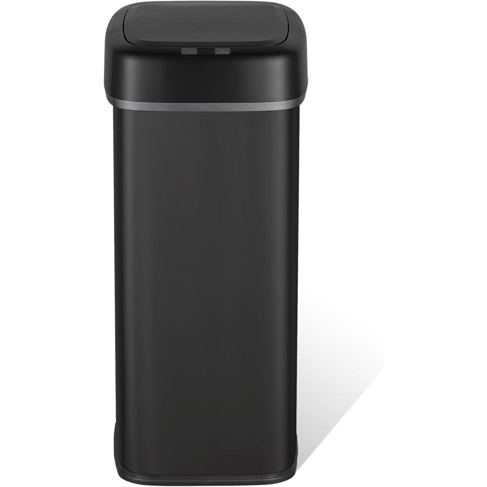 image:imageNinestars DZT5016BSS Automatic Touchless Motion Sensor Oval Trash Can with Black Top 13 gallon50 L Stainless Steel