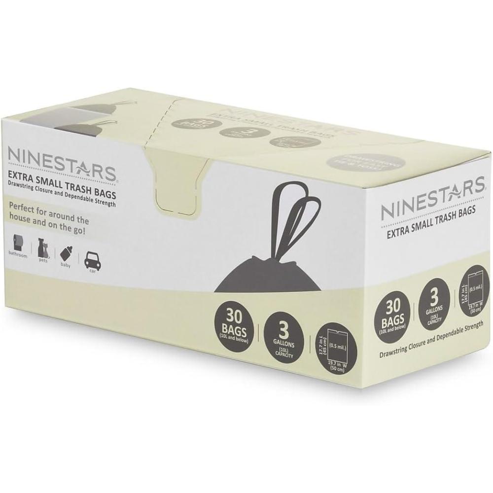 image:imageNinestars NSTB330 Extra Strong White Trash Bag wDrawstring Closure 3 Gal 12 L 30 CountOne Pack