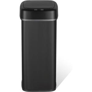 Ninestars DZT-50-16BSS Automatic Touchless Motion Sensor Oval Trash Can with Black Top, 13 gallon/50 L, Stainless Steel