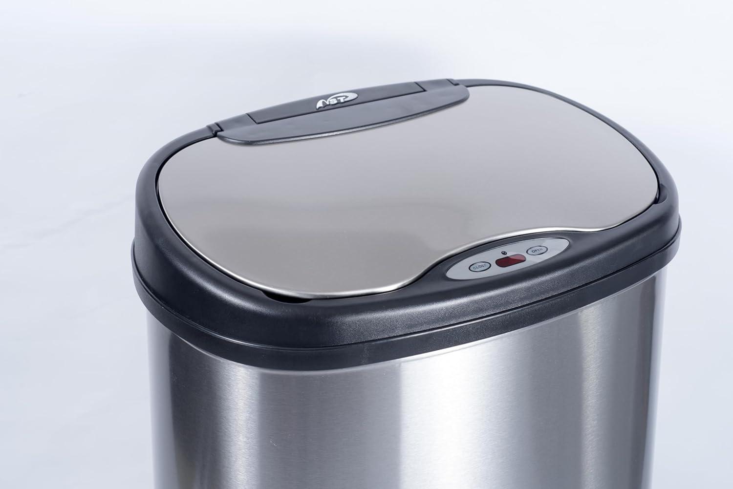 image:imageNinestars TwoPiece Automatic Trash Can Combo Set 13 Gal 50L amp 3 Gal 12L Touchless Motion Sensor Garbage Cans with OdorSealing Lids Matching Oval Stainless Steel Black Trim