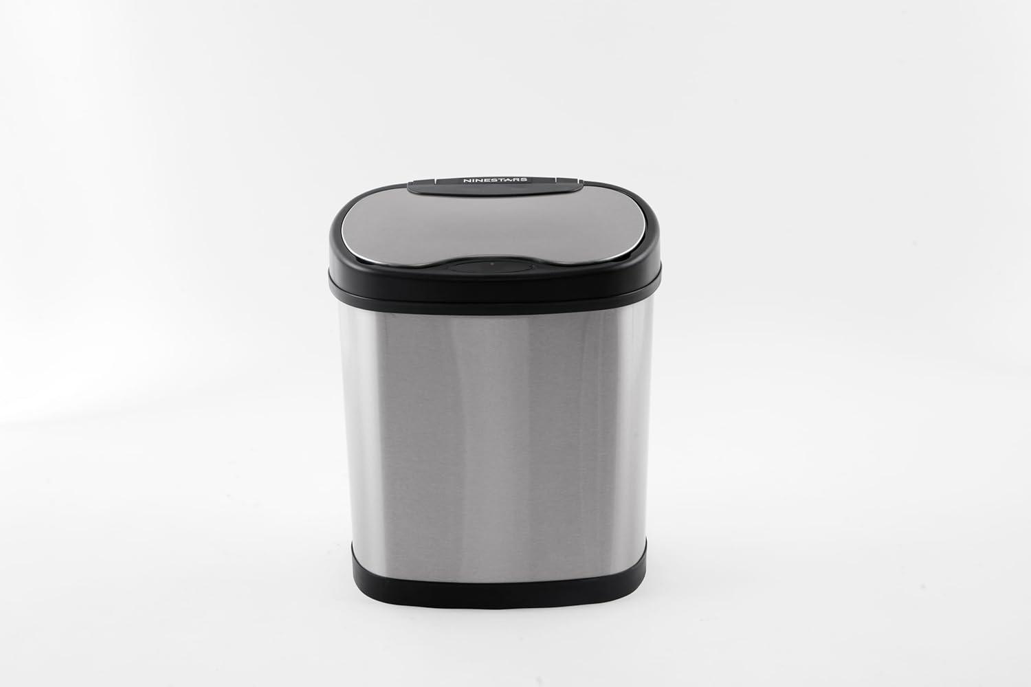 image:imageNinestars TwoPiece Automatic Trash Can Combo Set 13 Gal 50L amp 3 Gal 12L Touchless Motion Sensor Garbage Cans with OdorSealing Lids Matching Oval Stainless Steel Black Trim