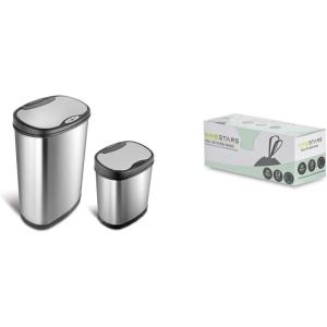 Ninestars Automatic Touchless Infrared Motion Sensor Trash Can Combo Set, 13 Gal & 3 Gal, Stainless Steel Base