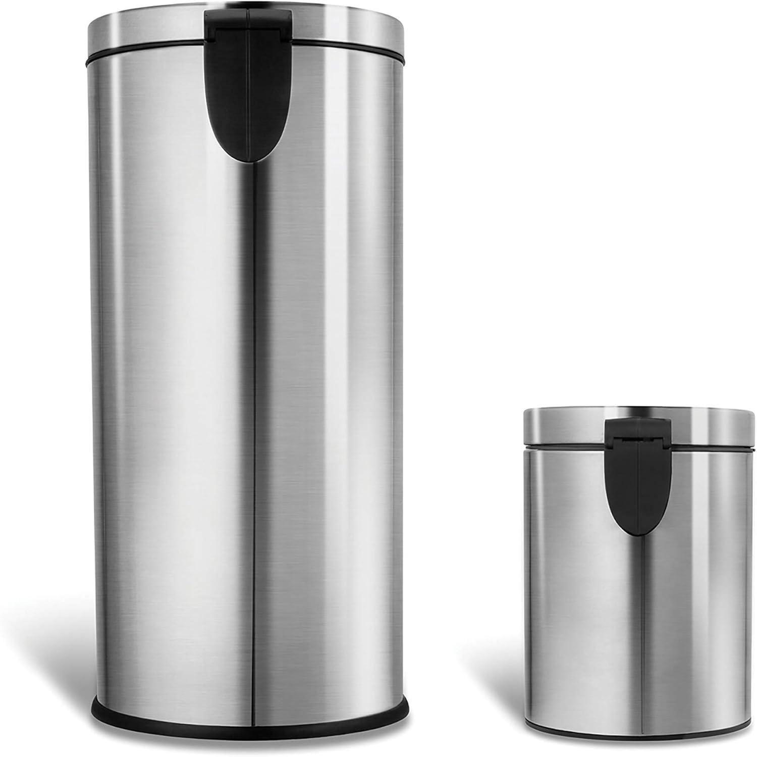 image:imageNinestars CBSOT30151 Stepon Trash Can Combo Set 8 Gal 30L amp 12 Gal 5L Stainless Steel Base Round Stainless Steel Lid 8 Gal amp 13 Gal92 Gal
