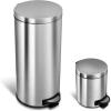 image:imageNinestars CBSOT30151 Stepon Trash Can Combo Set 8 Gal 30L amp 12 Gal 5L Stainless Steel Base Round Stainless Steel Lid 8 Gal amp 13 Gal92 Gal