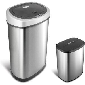 Ninestars AMZ-50-9/8-1 Automatic Touchless Motion Sensor Oval & Rectangular Trash Can Combo Set, 13 gal/2 gal, Stainless Steel